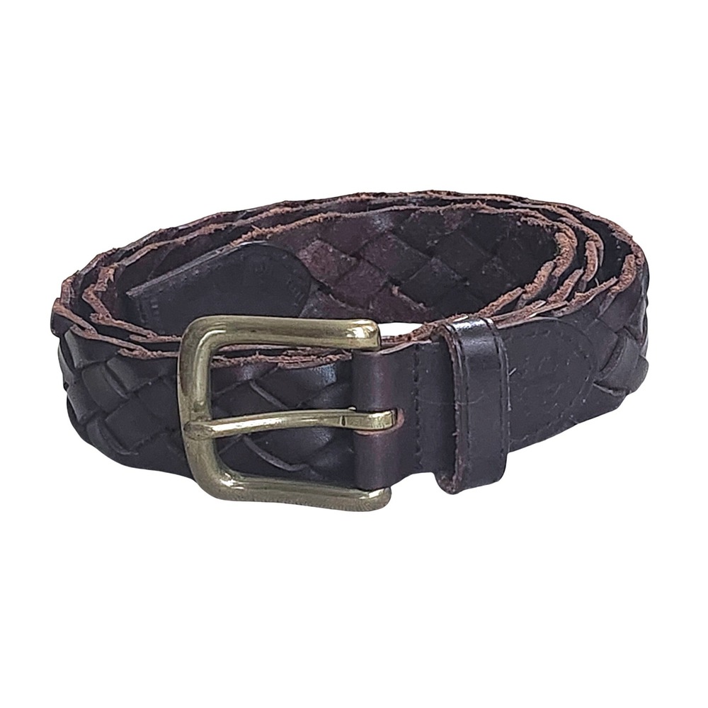 Fossil Belt Mens 32 Brown Genuine Leather Woven Braided Western Classic Brass